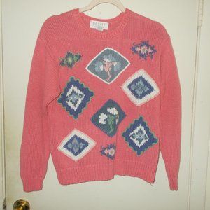 Vintage Patterned Sweater Pink Size Small Petite
